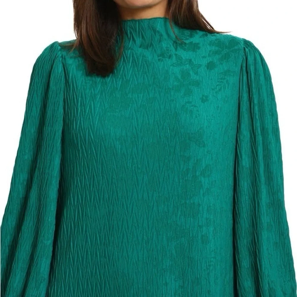 Maggy London NWT Long Sleeve Jacquard Shift Dress Green Large Christmas Holiday